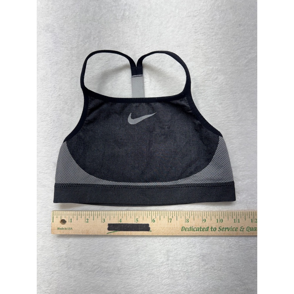 Nike Girls Pro Indy Seamless Sports Bra Black Grey High Neck Size Large L